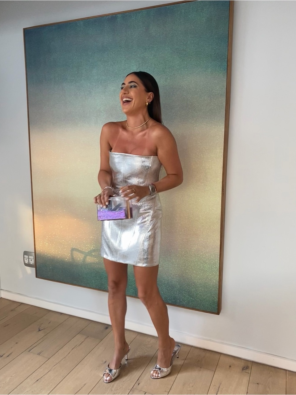 Retrofete Silver Strapless Mini Dress